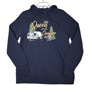 Womens Hoodie Queen Of The Camper Sweatshirt Navy Blue Hooded Camping Caravan
